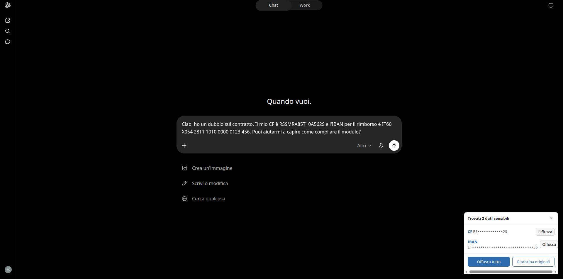 Screenshot di PII Guard IT